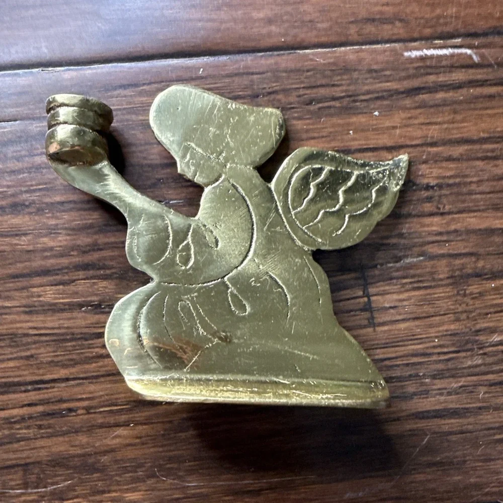Small Vintage Brass‎ Angel Candle Holder Christmas Holidays Nativity